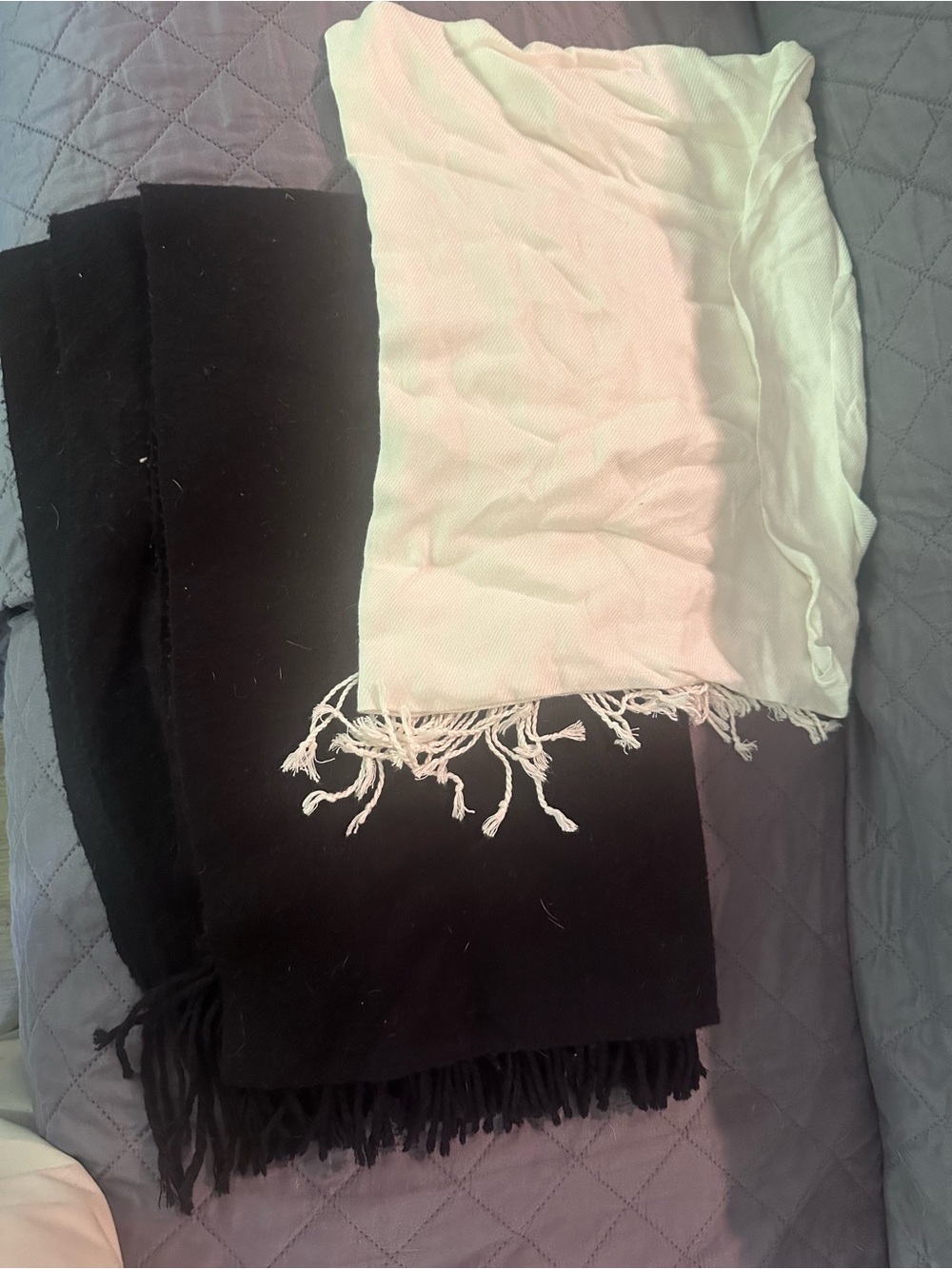Black and White Fringe Shawls - Set of 2